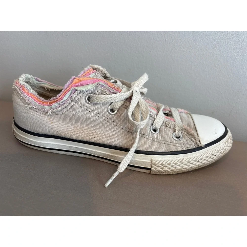 Girls Converse Chuck Taylor All Star‎ Low Top Frayed Edge Multi Color Shoes 3